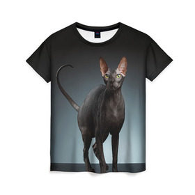 Женская футболка 3D с принтом Сфинкс 7 в Тюмени, 100% полиэфир ( синтетическое хлопкоподобное полотно) | прямой крой, круглый вырез горловины, длина до линии бедер | Тематика изображения на принте: кот | котенок | котик | котэ | кошка | сфинкс