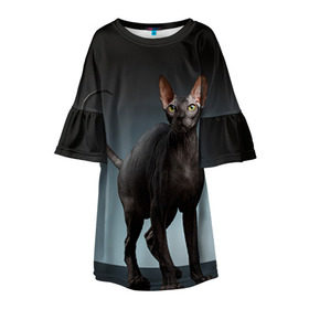 Детское платье 3D с принтом Сфинкс 7 в Тюмени, 100% полиэстер | прямой силуэт, чуть расширенный к низу. Круглая горловина, на рукавах — воланы | Тематика изображения на принте: кот | котенок | котик | котэ | кошка | сфинкс