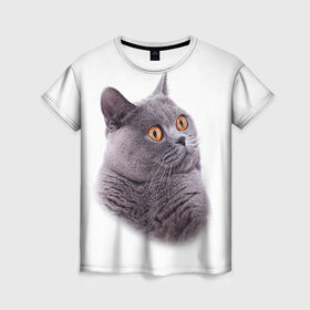 Женская футболка 3D с принтом Британец 5 в Тюмени, 100% полиэфир ( синтетическое хлопкоподобное полотно) | прямой крой, круглый вырез горловины, длина до линии бедер | британец | британская | британцы | кот | котенок | котик | котэ | кошка