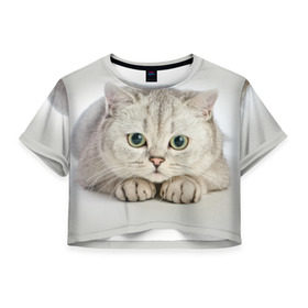 Женская футболка 3D укороченная с принтом Британец 6 в Тюмени, 100% полиэстер | круглая горловина, длина футболки до линии талии, рукава с отворотами | Тематика изображения на принте: британец | британская | британцы | кот | котенок | котик | котэ | кошка