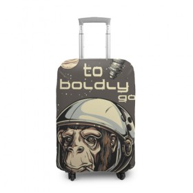 Чехол для чемодана 3D с принтом Космо мартышка в Тюмени, 86% полиэфир, 14% спандекс | двустороннее нанесение принта, прорези для ручек и колес | космос | луна | мартышка | новинки | обезьяна | популярное | спутник | шимпанзе