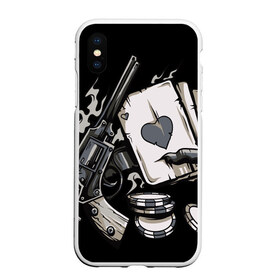 Чехол для iPhone XS Max матовый с принтом Смертельная игра в Тюмени, Силикон | Область печати: задняя сторона чехла, без боковых панелей | Тематика изображения на принте: карты | пистолет | покер | ствол