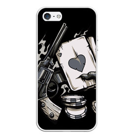Чехол для iPhone 5/5S матовый с принтом Смертельная игра в Тюмени, Силикон | Область печати: задняя сторона чехла, без боковых панелей | карты | пистолет | покер | ствол