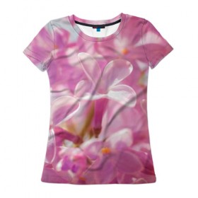 Женская футболка 3D с принтом Душистая сирень в Тюмени, 100% полиэфир ( синтетическое хлопкоподобное полотно) | прямой крой, круглый вырез горловины, длина до линии бедер | лепестки | прикольные картинки | сирень | цветение | цветочки | цветы