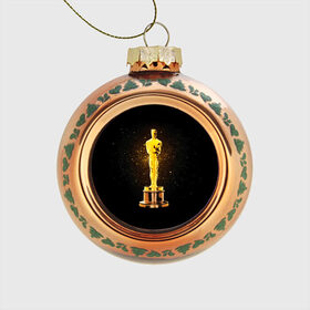 Стеклянный ёлочный шар с принтом Оскар в Тюмени, Стекло | Диаметр: 80 мм | американская киноакадемия | золото | кинематограф | кино | кинофестиваль | награда | премия оскар
