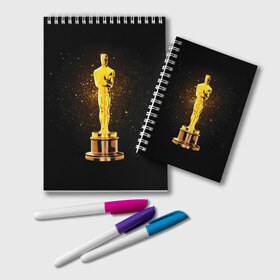 Блокнот с принтом Оскар в Тюмени, 100% бумага | 48 листов, плотность листов — 60 г/м2, плотность картонной обложки — 250 г/м2. Листы скреплены удобной пружинной спиралью. Цвет линий — светло-серый
 | американская киноакадемия | золото | кинематограф | кино | кинофестиваль | награда | премия оскар