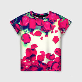 Детская футболка 3D с принтом Розовые розы в Тюмени, 100% гипоаллергенный полиэфир | прямой крой, круглый вырез горловины, длина до линии бедер, чуть спущенное плечо, ткань немного тянется | Тематика изображения на принте: лепестки | цветы