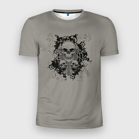 Мужская футболка 3D спортивная с принтом Череп 7 в Тюмени, 100% полиэстер с улучшенными характеристиками | приталенный силуэт, круглая горловина, широкие плечи, сужается к линии бедра | skull | skulls | кости | скелет | череп