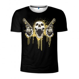 Мужская футболка 3D спортивная с принтом Череп 23 в Тюмени, 100% полиэстер с улучшенными характеристиками | приталенный силуэт, круглая горловина, широкие плечи, сужается к линии бедра | skull | skulls | кости | скелет | череп