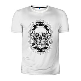 Мужская футболка 3D спортивная с принтом Череп 33 в Тюмени, 100% полиэстер с улучшенными характеристиками | приталенный силуэт, круглая горловина, широкие плечи, сужается к линии бедра | skull | skulls | кости | скелет | череп