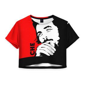 Женская футболка 3D укороченная с принтом Че Гевара в Тюмени, 100% полиэстер | круглая горловина, длина футболки до линии талии, рукава с отворотами | che | che guevara | comandante | revolution | viva | революция | че | чегевара