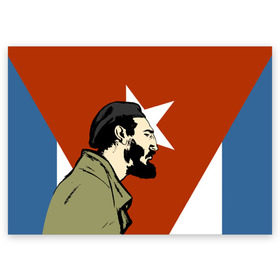 Поздравительная открытка с принтом Куба в Тюмени, 100% бумага | плотность бумаги 280 г/м2, матовая, на обратной стороне линовка и место для марки
 | che | patria o muerte | кастро | куба | о.м.с.к. | революция | ссср | фидель | фидель кастро