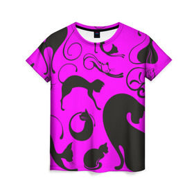 Женская футболка 3D с принтом cats2 в Тюмени, 100% полиэфир ( синтетическое хлопкоподобное полотно) | прямой крой, круглый вырез горловины, длина до линии бедер | кот