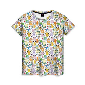 Женская футболка 3D с принтом Pokemon Doodle Big в Тюмени, 100% полиэфир ( синтетическое хлопкоподобное полотно) | прямой крой, круглый вырез горловины, длина до линии бедер | pokemon go | бульбозавр | пикачу | покебол | покемон | покемоны | псидак | слоупок | снорлакс | чермандер