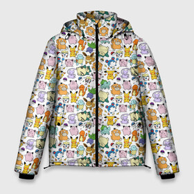 Мужская зимняя куртка 3D с принтом Pokemon Doodle Big в Тюмени, верх — 100% полиэстер; подкладка — 100% полиэстер; утеплитель — 100% полиэстер | длина ниже бедра, свободный силуэт Оверсайз. Есть воротник-стойка, отстегивающийся капюшон и ветрозащитная планка. 

Боковые карманы с листочкой на кнопках и внутренний карман на молнии. | pokemon go | бульбозавр | пикачу | покебол | покемон | покемоны | псидак | слоупок | снорлакс | чермандер