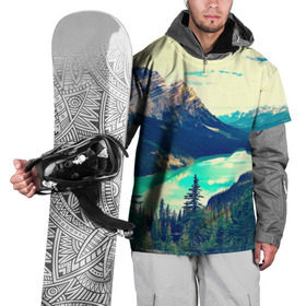 Накидка на куртку 3D с принтом Канада-Альберта в Тюмени, 100% полиэстер |  | деревья | небо | озеро