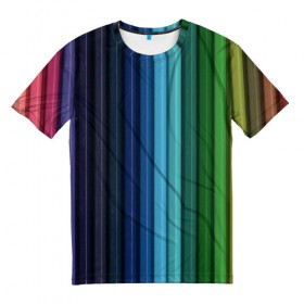 Мужская футболка 3D с принтом Цветные карандаши в Тюмени, 100% полиэфир | прямой крой, круглый вырез горловины, длина до линии бедер | Тематика изображения на принте: карандаши | краски | полоски | рисование | узоры | цветные