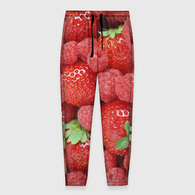 Мужские брюки 3D с принтом Ягоды в Тюмени, 100% полиэстер | манжеты по низу, эластичный пояс регулируется шнурком, по бокам два кармана без застежек, внутренняя часть кармана из мелкой сетки | десерт | еда | клубника | красный | малина | сладкое | ягоды