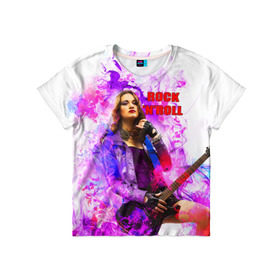 Детская футболка 3D с принтом Rock-n-Roll в Тюмени, 100% гипоаллергенный полиэфир | прямой крой, круглый вырез горловины, длина до линии бедер, чуть спущенное плечо, ткань немного тянется | rock | гитара | девушка | концерт | рок | рок жив | рок музыка | русский рок