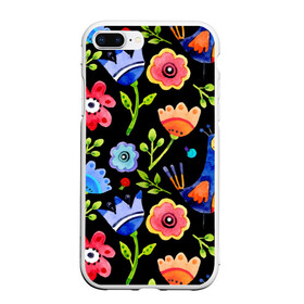 Чехол для iPhone 7Plus/8 Plus матовый с принтом цветочный принт в Тюмени, Силикон | Область печати: задняя сторона чехла, без боковых панелей | акварель | графика | зелень | лес | лето | листья | принт | рисунок | цветок