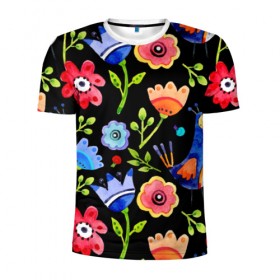 Мужская футболка 3D спортивная с принтом цветочный принт в Тюмени, 100% полиэстер с улучшенными характеристиками | приталенный силуэт, круглая горловина, широкие плечи, сужается к линии бедра | акварель | графика | зелень | лес | лето | листья | принт | рисунок | цветок