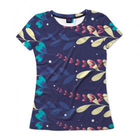 Женская футболка 3D с принтом цветочный принт в Тюмени, 100% полиэфир ( синтетическое хлопкоподобное полотно) | прямой крой, круглый вырез горловины, длина до линии бедер | акварель | графика | зелень | лес | лето | листья | принт | рисунок | цветок