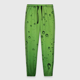 Мужские брюки 3D с принтом Зеленые капли в Тюмени, 100% полиэстер | манжеты по низу, эластичный пояс регулируется шнурком, по бокам два кармана без застежек, внутренняя часть кармана из мелкой сетки | вода | зеленый | капля