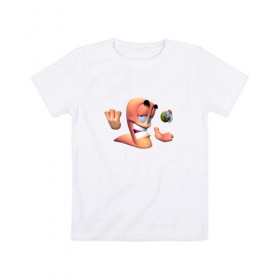 Детская футболка хлопок с принтом Worms в Тюмени, 100% хлопок | круглый вырез горловины, полуприлегающий силуэт, длина до линии бедер | worms