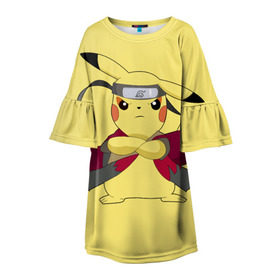Детское платье 3D с принтом Pikachu в Тюмени, 100% полиэстер | прямой силуэт, чуть расширенный к низу. Круглая горловина, на рукавах — воланы | Тематика изображения на принте: pikachu | pokeboll | pokemon | пикачу | покеболл | покемон