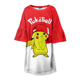 Детское платье 3D с принтом Pokeball в Тюмени, 100% полиэстер | прямой силуэт, чуть расширенный к низу. Круглая горловина, на рукавах — воланы | Тематика изображения на принте: pikachu | pokeboll | pokemon | пикачу | покеболл | покемон