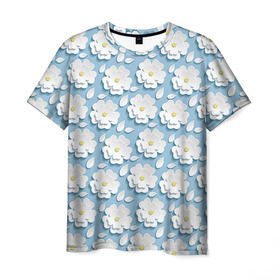 Мужская футболка 3D с принтом Ромашки в Тюмени, 100% полиэфир | прямой крой, круглый вырез горловины, длина до линии бедер | объёмный | ромашки | трёхмерный | цветы