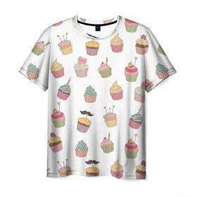 Мужская футболка 3D с принтом Капкейки в Тюмени, 100% полиэфир | прямой крой, круглый вырез горловины, длина до линии бедер | Тематика изображения на принте: вкусный | капкейк | капкэйк | кекс | маффин | пирожное