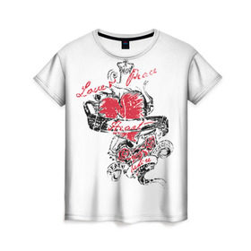 Женская футболка 3D с принтом Рок сердца 6 в Тюмени, 100% полиэфир ( синтетическое хлопкоподобное полотно) | прямой крой, круглый вырез горловины, длина до линии бедер | heart | tattoo | разбитое | сердечко | сердце | тату | татушка