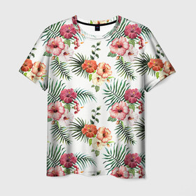 Мужская футболка 3D с принтом Цветы и бабочки 1 в Тюмени, 100% полиэфир | прямой крой, круглый вырез горловины, длина до линии бедер | нежный | паттерн | цветочный