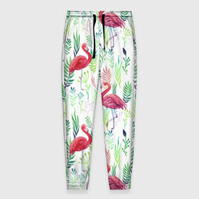 Мужские брюки 3D с принтом Цветы и бабочки 2 в Тюмени, 100% полиэстер | манжеты по низу, эластичный пояс регулируется шнурком, по бокам два кармана без застежек, внутренняя часть кармана из мелкой сетки | Тематика изображения на принте: растения | фламинго