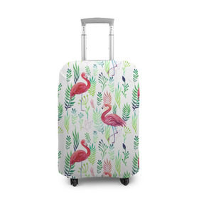 Чехол для чемодана 3D с принтом Цветы и бабочки 2 в Тюмени, 86% полиэфир, 14% спандекс | двустороннее нанесение принта, прорези для ручек и колес | растения | фламинго