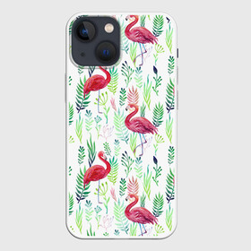 Чехол для iPhone 13 mini с принтом Цветы и фламинго 2 в Тюмени,  |  | растения | фламинго