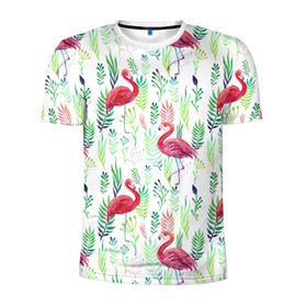 Мужская футболка 3D спортивная с принтом Цветы и бабочки 2 в Тюмени, 100% полиэстер с улучшенными характеристиками | приталенный силуэт, круглая горловина, широкие плечи, сужается к линии бедра | Тематика изображения на принте: растения | фламинго