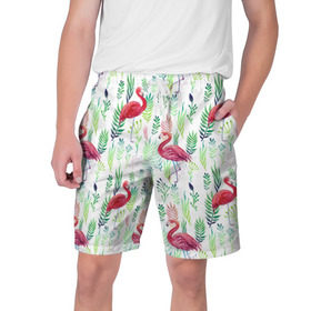 Мужские шорты 3D с принтом Цветы и бабочки 2 в Тюмени,  полиэстер 100% | прямой крой, два кармана без застежек по бокам. Мягкая трикотажная резинка на поясе, внутри которой широкие завязки. Длина чуть выше колен | растения | фламинго