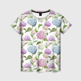 Женская футболка 3D с принтом Цветы и бабочки 4 в Тюмени, 100% полиэфир ( синтетическое хлопкоподобное полотно) | прямой крой, круглый вырез горловины, длина до линии бедер | акварель | нежный | паттерн | цветочек | цветочный