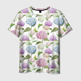 Мужская футболка 3D с принтом Цветы и бабочки 4 в Тюмени, 100% полиэфир | прямой крой, круглый вырез горловины, длина до линии бедер | акварель | нежный | паттерн | цветочек | цветочный