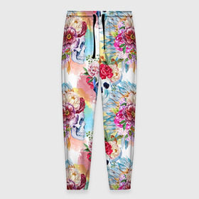 Мужские брюки 3D с принтом Цветы и бабочки 5 в Тюмени, 100% полиэстер | манжеты по низу, эластичный пояс регулируется шнурком, по бокам два кармана без застежек, внутренняя часть кармана из мелкой сетки | акварель | нежный | паттерн | цветочек | цветочный