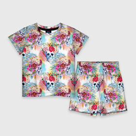 Детский костюм с шортами 3D с принтом Цветы и бабочки 5 в Тюмени,  |  | Тематика изображения на принте: акварель | нежный | паттерн | цветочек | цветочный