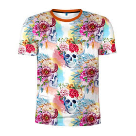 Мужская футболка 3D спортивная с принтом Цветы и бабочки 5 в Тюмени, 100% полиэстер с улучшенными характеристиками | приталенный силуэт, круглая горловина, широкие плечи, сужается к линии бедра | акварель | нежный | паттерн | цветочек | цветочный