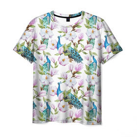 Мужская футболка 3D с принтом Цветы и бабочки 6 в Тюмени, 100% полиэфир | прямой крой, круглый вырез горловины, длина до линии бедер | акварель | нежный | паттерн | цветочек | цветочный