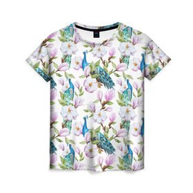 Женская футболка 3D с принтом Цветы и бабочки 6 в Тюмени, 100% полиэфир ( синтетическое хлопкоподобное полотно) | прямой крой, круглый вырез горловины, длина до линии бедер | акварель | нежный | паттерн | цветочек | цветочный
