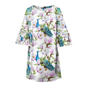 Детское платье 3D с принтом Цветы и бабочки 6 в Тюмени, 100% полиэстер | прямой силуэт, чуть расширенный к низу. Круглая горловина, на рукавах — воланы | акварель | нежный | паттерн | цветочек | цветочный