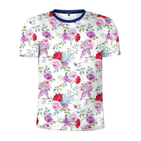 Мужская футболка 3D спортивная с принтом Цветы и бабочки 8 в Тюмени, 100% полиэстер с улучшенными характеристиками | приталенный силуэт, круглая горловина, широкие плечи, сужается к линии бедра | акварель | бабочка | нежный | рисунок | роза | сирень | цветочек | цветочный | цветы