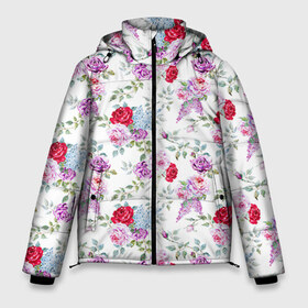 Мужская зимняя куртка 3D с принтом Цветы и бабочки 8 в Тюмени, верх — 100% полиэстер; подкладка — 100% полиэстер; утеплитель — 100% полиэстер | длина ниже бедра, свободный силуэт Оверсайз. Есть воротник-стойка, отстегивающийся капюшон и ветрозащитная планка. 

Боковые карманы с листочкой на кнопках и внутренний карман на молнии. | акварель | бабочка | нежный | рисунок | роза | сирень | цветочек | цветочный | цветы
