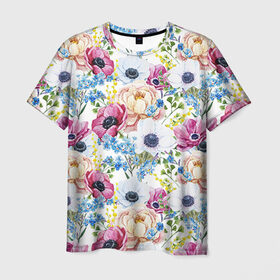Мужская футболка 3D с принтом Цветы и бабочки 10 в Тюмени, 100% полиэфир | прямой крой, круглый вырез горловины, длина до линии бедер | маки | паттерн